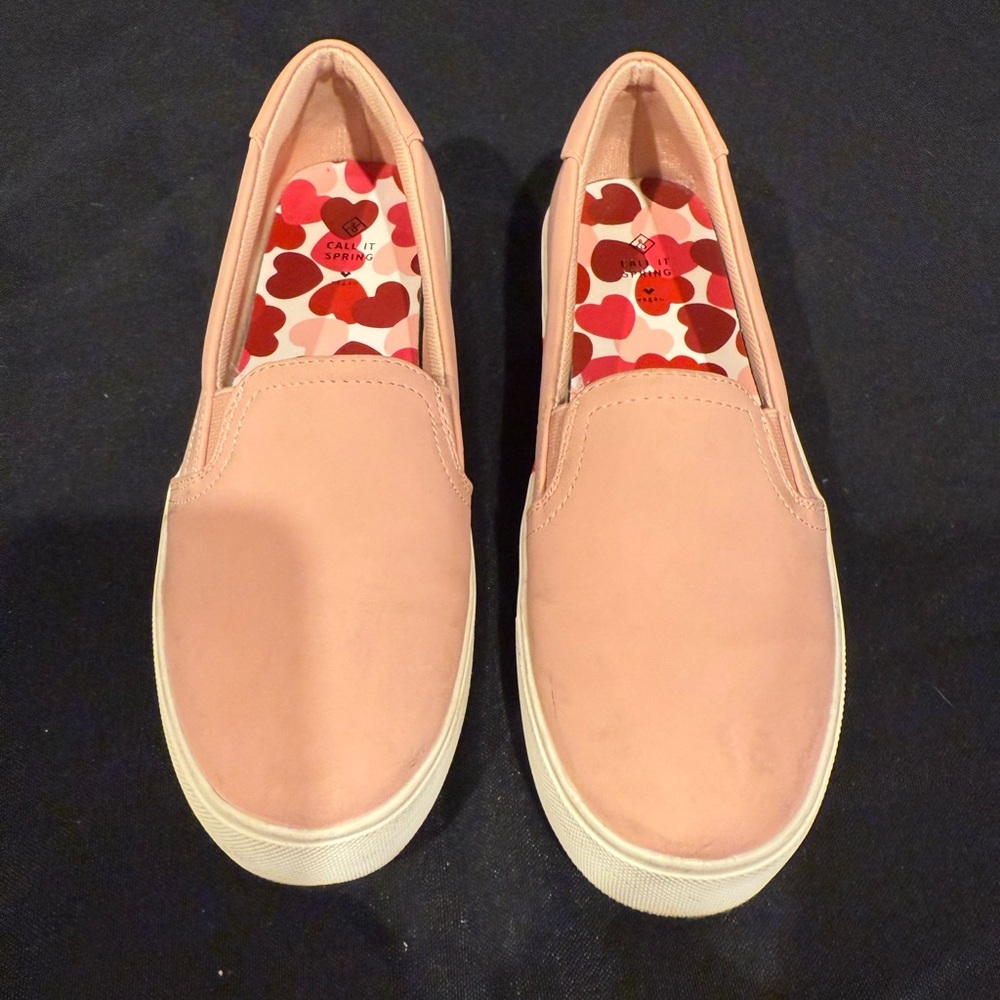 Call It Spring Pink and Red Sneakers with Heart Pattern